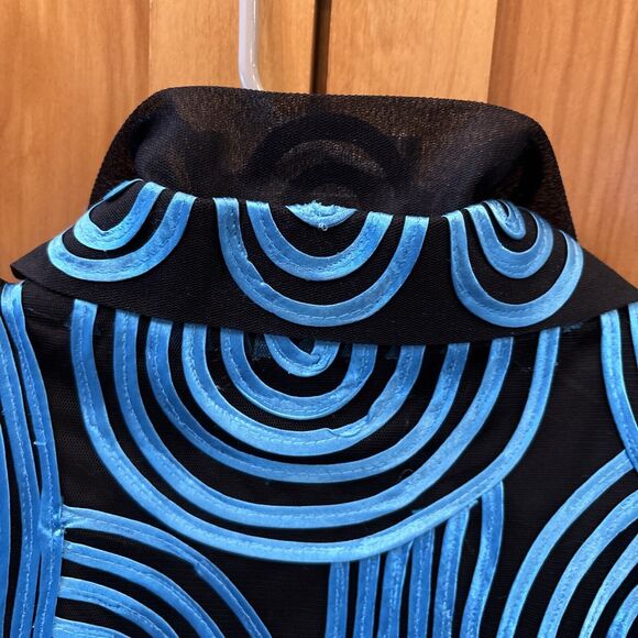 Serafina Premium RuffleTop XL Button Double Collar Sheer 3/4 Sleeve Lined Ribbon - Picture 10 of 11